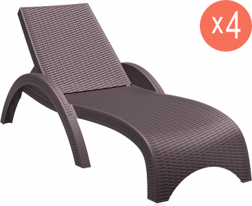 Комплект плетеных шезлонгов Siesta Contract GS 1009 (Fiji) Set 4 стеклопластик коричневый Фото 1