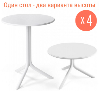 Комплект пластиковых столов Nardi Spritz + Spritz Mini Set 4 стеклопластик белый Фото 1