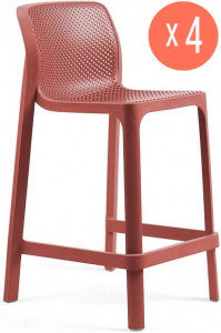 Комплект пластиковых полубарных стульев Nardi Net Stool Mini Set 4 стеклопластик коралловый Фото 1