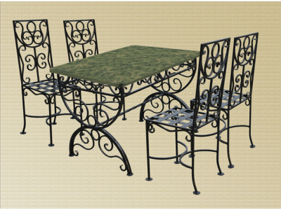 Комплект мебели кованый M-Furniture металл, мрамор черный, зеленый Фото 1