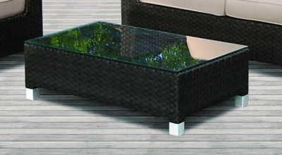 Столик плетеный со стеклом кофейный JOYGARDEN Malaga алюминий, искусственный ротанг, закаленное стекло темно-коричневый Фото 1