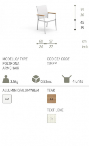 Кресло Talenti алюминий, тик, ткань белый Фото 4