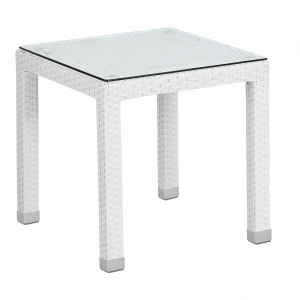 Стол плетеный журнальный со стеклом Garden Relax Steps алюминий, искусственный ротанг, закаленное стекло белый Фото 1