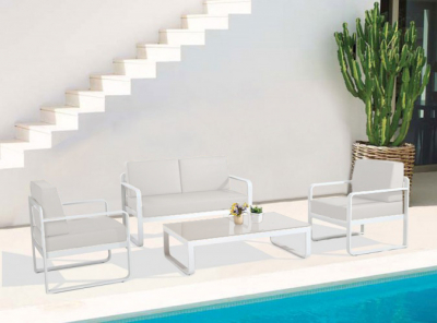 Комплект мягкой мебели Grattoni Capri алюминий, олефин белый, светло-серый Фото 3