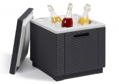 Пуф-ящик пластиковый плетеный для льда Keter Cube with cushion пластик с имитацией плетения графит, серый Фото 1
