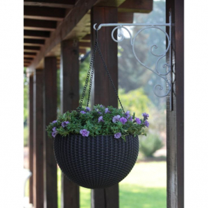 Кашпо пластиковое подвесное Keter Hanging Sphere Flowerpots пластик с имитацией плетения антрацит Фото 4