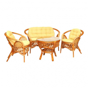 Кресло плетеное с подушками Ecodesign Melang натуральный ротанг, ткань шенилл коньяк Фото 2