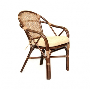 Кресло плетеное с подушкой Ecodesign Ellena натуральный ротанг, рогожка темно-коричневый Фото 1