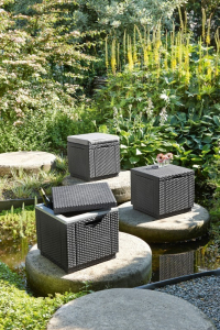 Пуф-ящик пластиковый плетеный для льда Keter Cube with cushion пластик с имитацией плетения графит, серый Фото 10