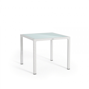 Стол плетеный со стеклом обеденный LECHUZA пластик, безопасное стекло белый Фото 1