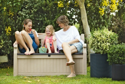 Скамья-сундук пластиковая Keter Eden Garden Bench полипропилен бежевый, коричневая сидушка Фото 5