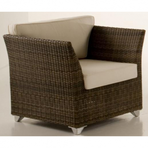 Кресло плетеное RosaDesign Don Pepe алюминий, искусственный ротанг, ткань темно-коричневый, белый Фото 2