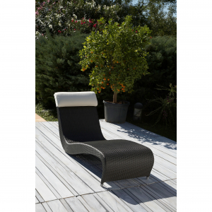 Шезлонг-лежак дизайнерский RosaDesign Zefiro алюминий, искусственный ротанг, ткань черный, белый Фото 3