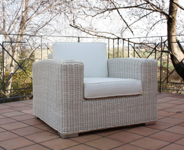 Кресло лаунж плетеное RosaDesign Penelope алюминий, искусственный ротанг, ткань белый Фото 1