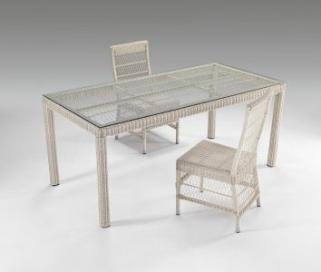 Стол плетеный со стеклом RosaDesign Camille алюминий, искусственный ротанг, закаленное стекло белый Фото 1