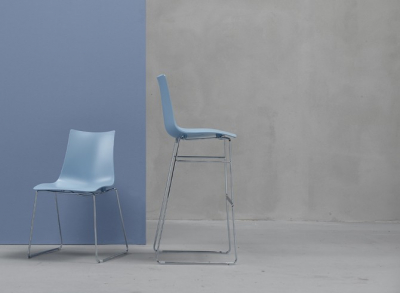 Стул пластиковый на полозьях Scab Design Zebra Technopolymer сталь, технополимер хром, голубой Фото 4