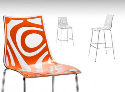 Стул барный пластиковый Scab Design Wave сталь, технополимер хром, оранжевый Фото 2