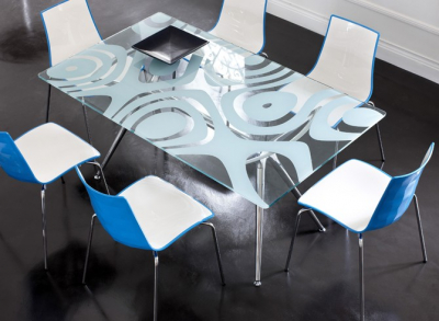 Стол стеклянный обеденный Scab Design Metropolis сталь, алюминий, закаленное стекло хром, рисунок Фото 2