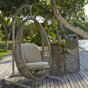 Кресло подвесное плетеное с подушками Skyline Design Heri алюминий, искусственный ротанг, sunbrella серый, бежевый Фото 6