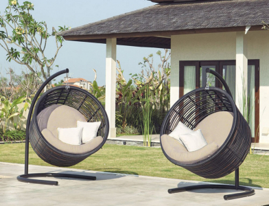 Кресло плетеное подвесное с подушками Skyline Design Mercy алюминий, искусственный ротанг, sunbrella черный, бежевый Фото 10
