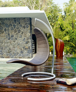 Кресло подвесное плетеное с подушкой Skyline Design Christy алюминий, искусственный ротанг, sunbrella серебряный орех, бежевый Фото 8