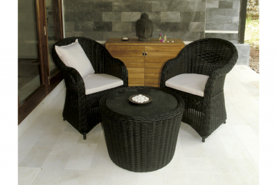 Кресло плетеное с подушкой Giardino Di Legno Wapiti алюминий, искусственный ротанг, акрил черный, слоновая кость Фото 5