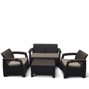 Комплект пластиковой плетеной мебели Afina пластик с имитацией плетения темно-коричневый, серый Фото 3