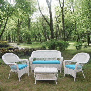 Комплект плетеной мебели Afina LV130 White/Blue искусственный ротанг, сталь белый, бирюзовый Фото 2