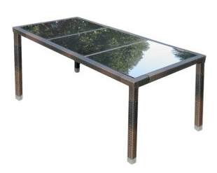 Стол плетеный со стеклом обеденный KVIMOL КМ-0312 сталь, искусственный ротанг, закаленное стекло коричневый Фото 1