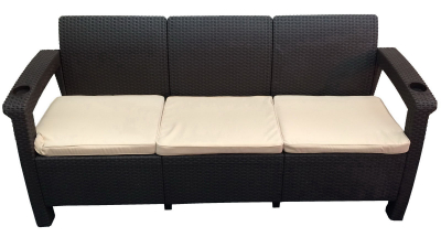 Диван пластиковый трехместный Yalta Sofa 3 Seat пластик с имитацией плетения венге Фото 1