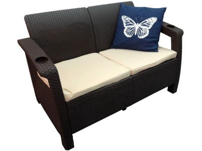 Диван пластиковый двухместный Yalta Sofa 2 Seat пластик с имитацией плетения венге Фото 1