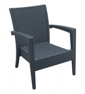 Кресло пластиковое плетеное Siesta Contract Miami Lounge Armchair стеклопластик темно-серый Фото 1