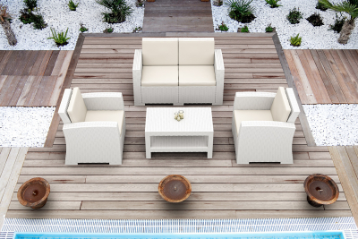 Комплект пластиковой плетеной мебели Siesta Contract Monaco Lounge Set стеклопластик, полиэстер белый Фото 4