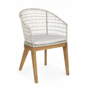 Кресло плетеное с подушкой Garden Relax Gadiel тик, искусственный ротанг белый Фото 1