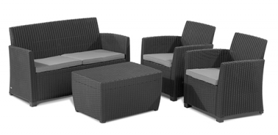 Комплект пластиковой мебели Keter Corona set with cushion box пластик с имитацией плетения графит Фото 1