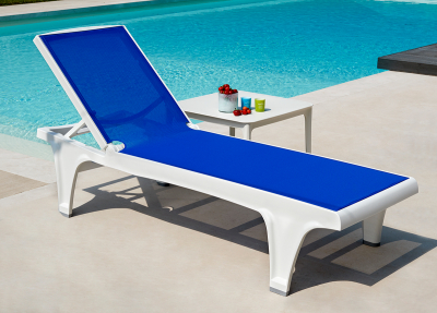 Шезлонг-лежак пластиковый Scab Design Tahiti технополимер, текстилен белый, синий Фото 4