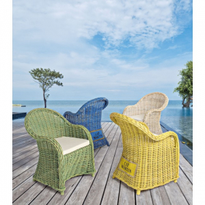 Кресло плетеное с подушкой Garden Relax Martin натуральный ротанг синий Фото 7
