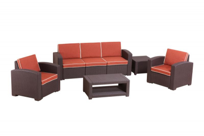 Комплект пластиковой плетеной мебели BiRattan Premium 5 пластик с имитацией плетения венге, оранжевый Фото 2