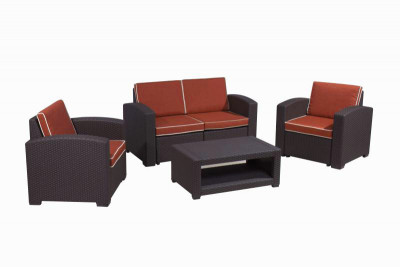 Комплект пластиковой плетеной мебели BiRattan Premium 4 пластик с имитацией плетения венге, оранжевый Фото 2