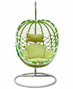 Кресло плетеное подвесное KVIMOL KM-0005 сталь, искусственный ротанг бело-зеленый Фото 1