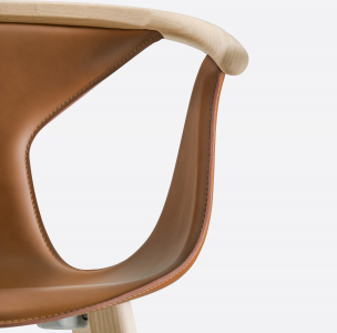 Кресло деревянное с обивкой PEDRALI Fox сталь, ясень, натуральная кожа беленый ясень, коричневый Фото 10