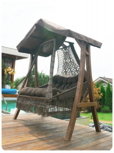 Кресло подвесное с каркасом с крышей Besta Fiesta Сеара Каравелла полиамидная нить коричневый Фото 1