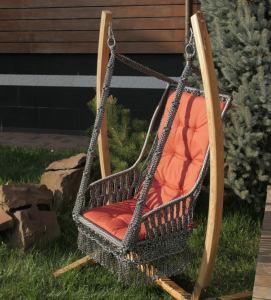 Кресло подвесное с каркасом Besta Fiesta Инка полиамидная нить серебристо-черный, оранжевый Фото 2