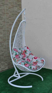 Кресло плетеное подвесное Ротанг Плюс Грация сталь, искусственный ротанг белый Фото 11