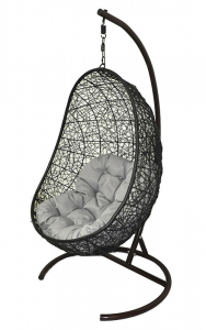 Кресло плетеное подвесное Ротанг Плюс Изи сталь, искусственный ротанг черный Фото 4