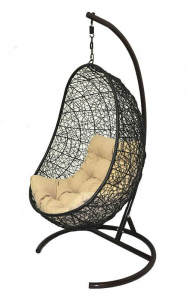 Кресло плетеное подвесное Ротанг Плюс Изи сталь, искусственный ротанг черный Фото 2