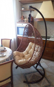 Кресло плетеное подвесное Ротанг Плюс Изи сталь, искусственный ротанг коричневый Фото 9