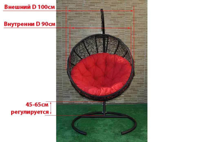 Кресло плетеное подвесное Ротанг Плюс Ола сталь, искусственный ротанг черный Фото 35