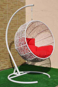 Кресло плетеное подвесное Ротанг Плюс Ола сталь, искусственный ротанг белый Фото 2