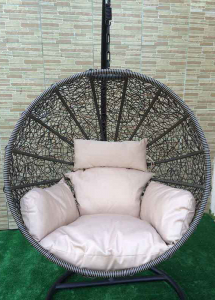 Кресло плетеное подвесное Ротанг Плюс Ола сталь, искусственный ротанг бежево-коричневый Фото 6